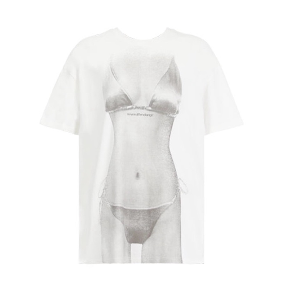 White Graphic T-Shirt with Bikini Print